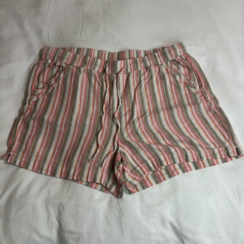 Briggs Linen Blend Pink & Cream Striped Drawstring Lightweight Paul-on Shorts XL